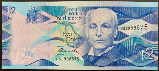Barbados 2 Dollars 2013 P-73a UNC