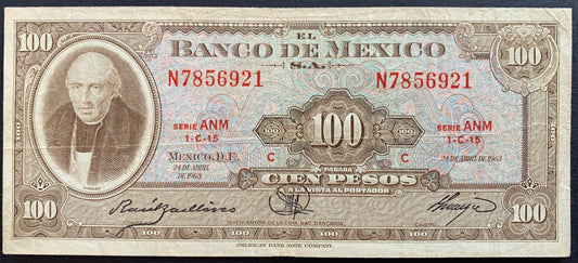 Mexico 100 Pesos 1963 P-61b VF