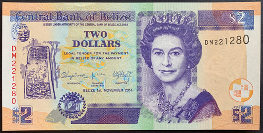 Belize 2 Dollars 2014 P-66e UNC