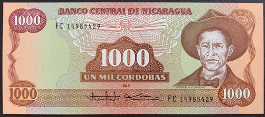 Nicaragua 1 000 Cordobas 1985 P-156b UNC