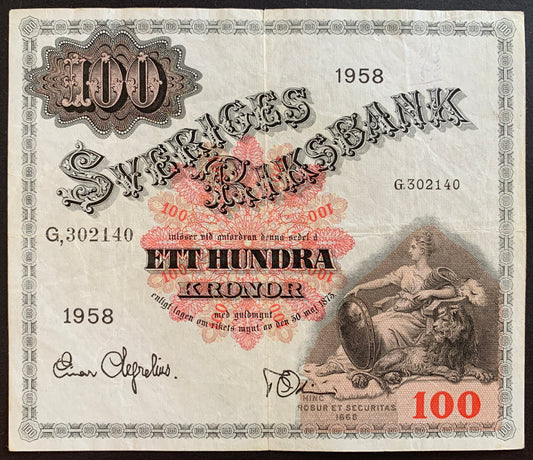 Sweden 100 Kronor 1958 P-45d F