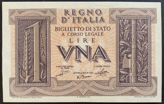 Italy 1 Lira 1939 P-26 UNC