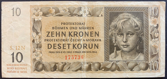 Protectorate of Bohemia and Moravia 10 Kronen/Korun ND (1942) P-8a VF