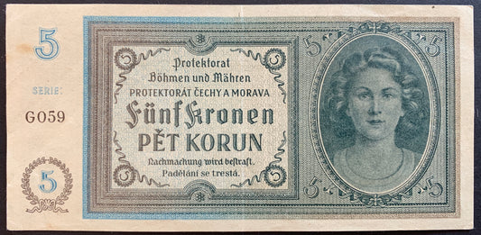 Protectorate of Bohemia and Moravia 5 Kronen/Korun ND (1940) P-4 VF