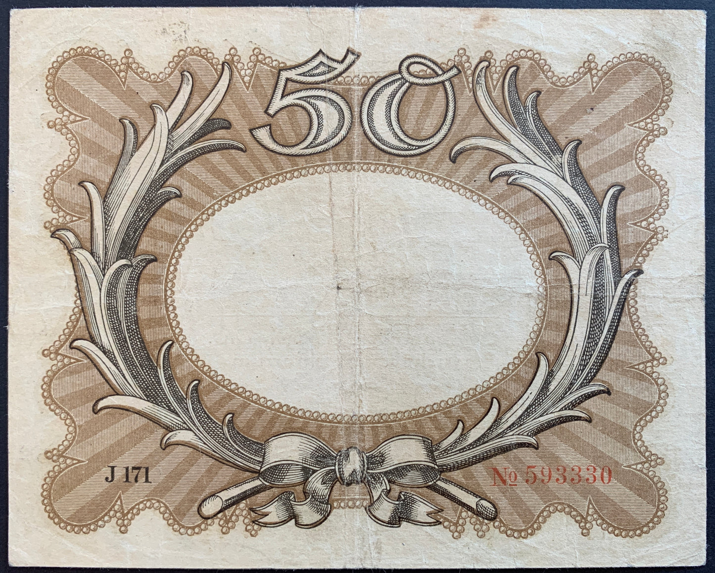 Germany 50 Mark 1918 P-65 VF Reichsbanknote "Egg note"