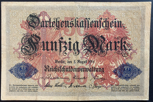 Germany Darlehenskassenschein 50 Mark 1914 P-49a VF