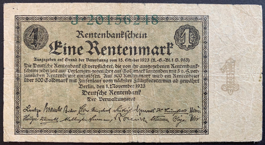 Germany 1 Rentenmark 1923 P-161 F