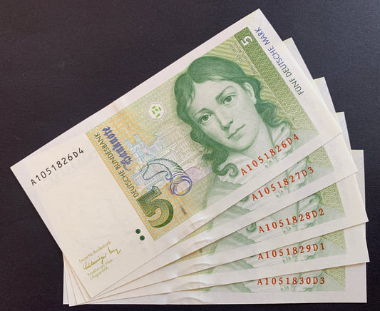Germany 5 Deutsche Mark 1991 P-37 UNC CONSECUTIVE