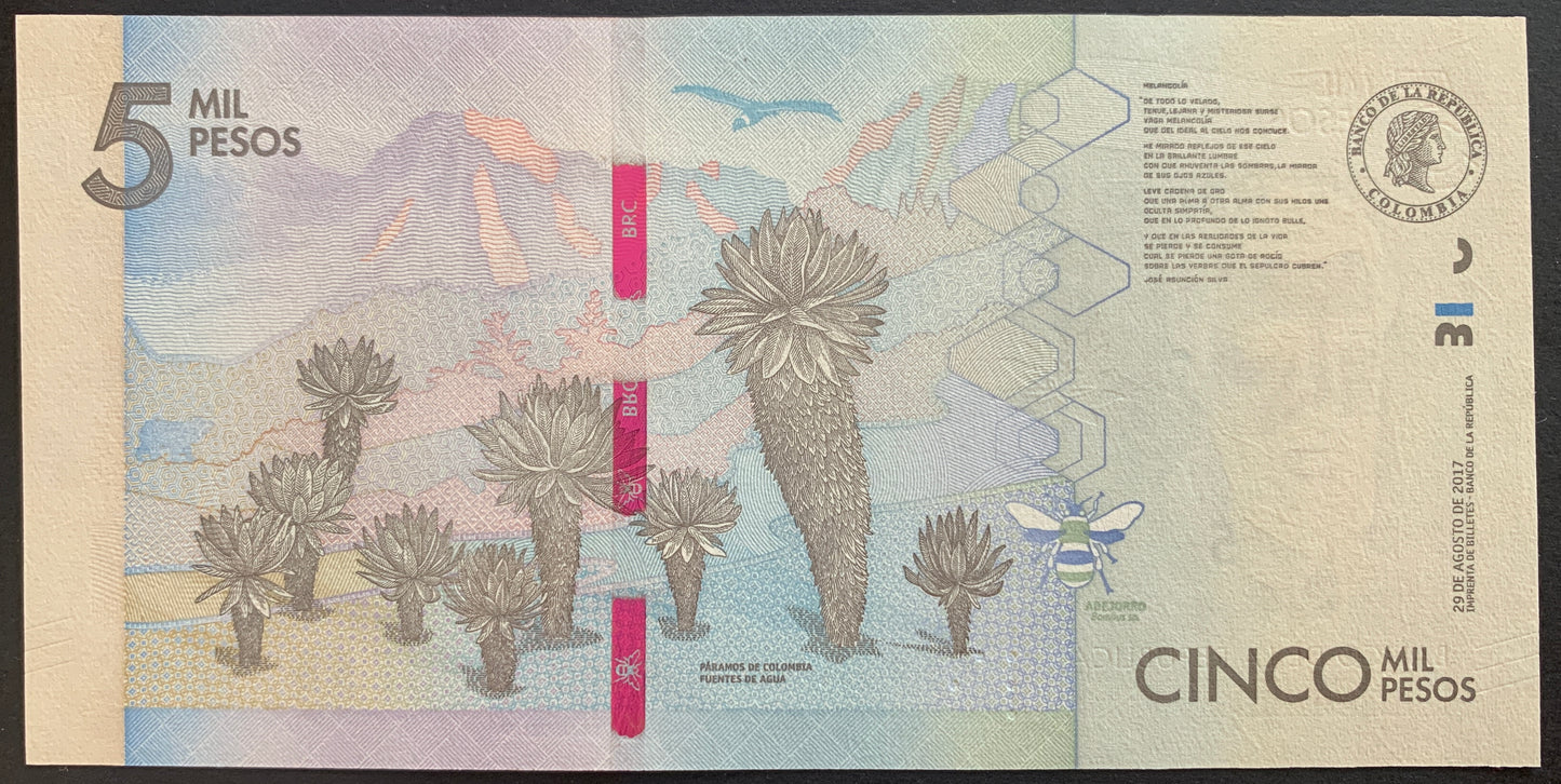 Colombia 5000 Pesos 2017 P-459 UNC