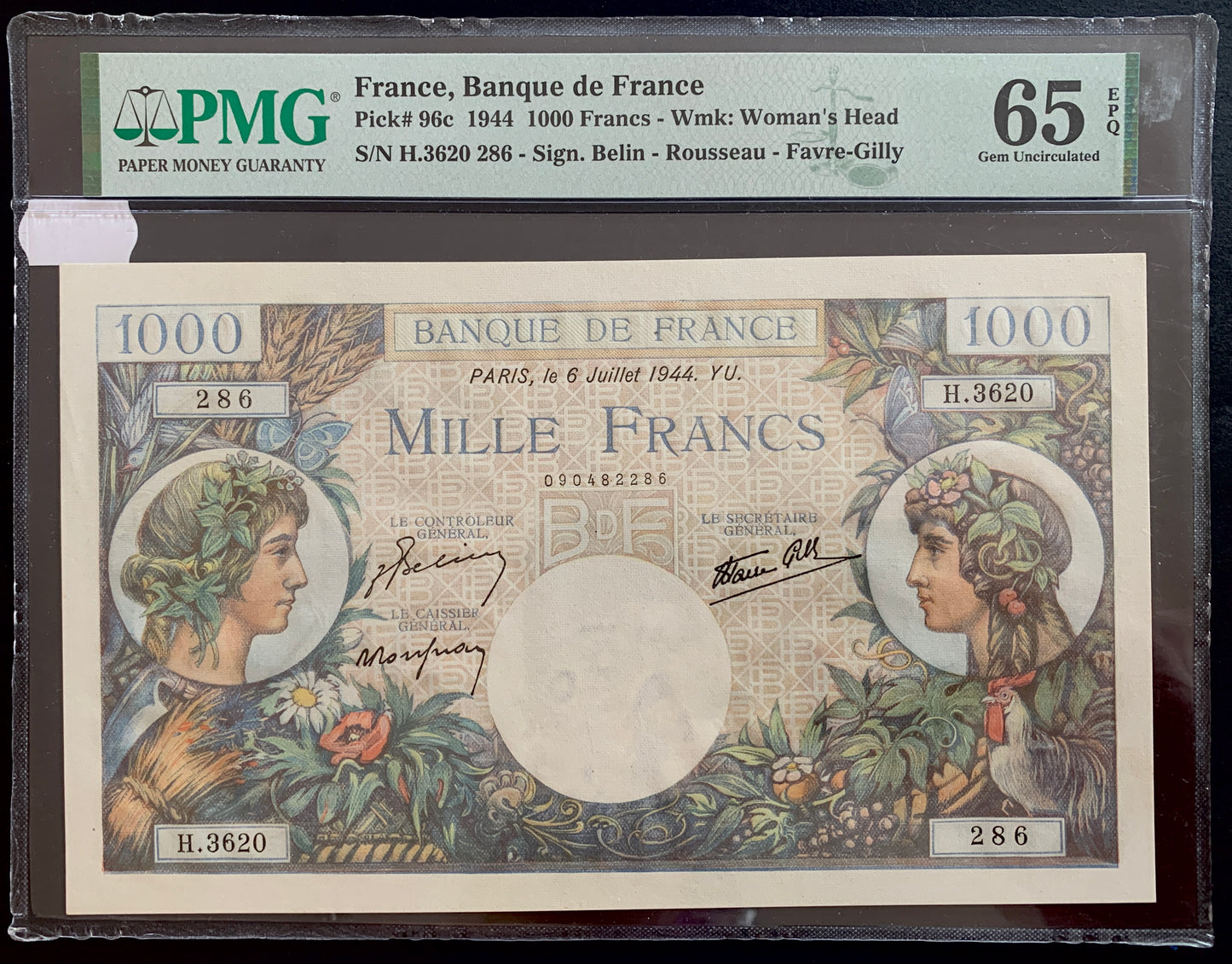 France 1000 Francs 1944 P-96c PMG 65 GEM UNC EPQ
