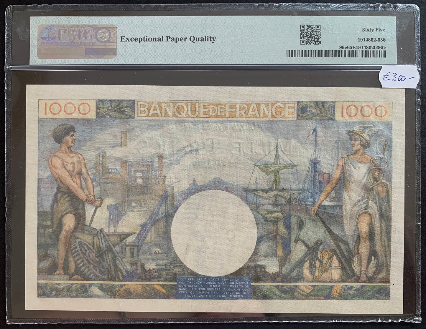 France 1000 Francs 1944 P-96c PMG 65 GEM UNC EPQ