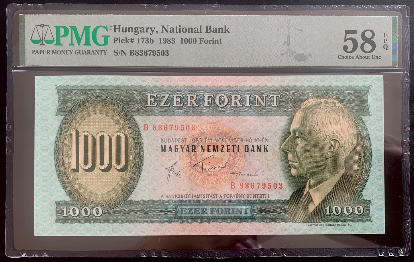 Hungary 1000 Forint 1983 P-173b PMG 58 choice AUNC EPQ