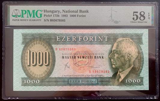 Hungary 1000 Forint 1983 P-173b PMG 58 choice AUNC EPQ