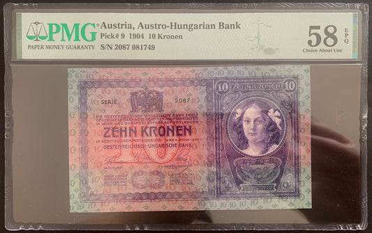 Autro-Hungary 10 Kronen 1904 P-9 PMG 58 choice AUNC EPQ