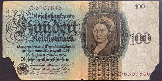 Germany 100 Reichsmark 1924 P-178 fair
