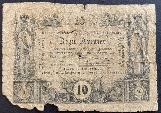 Austro-Hungary 10 Kreuzer 1860 fair
