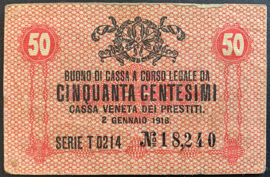 Italy, Cassa Veneta dei Prestiti 50 Centesimi 1918 P-M3 VF