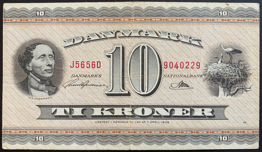 Denmark 10 Kroner ND (195?) P-44 VF