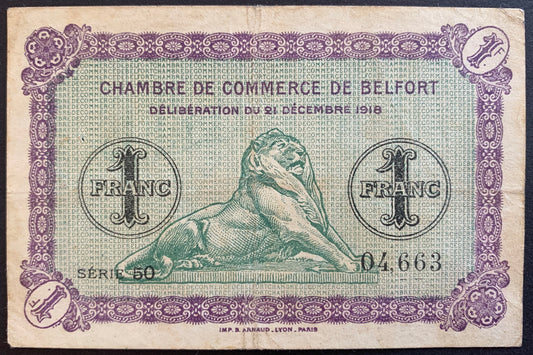 Chambre de Commerce de Belfort 1 Franc 1918 VF