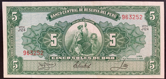 Perú 5 Soles de Oro 1966 P-83a VF