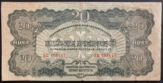 Hungary, russian occupation 20 Pengő 1944 P-M6 VF obverse