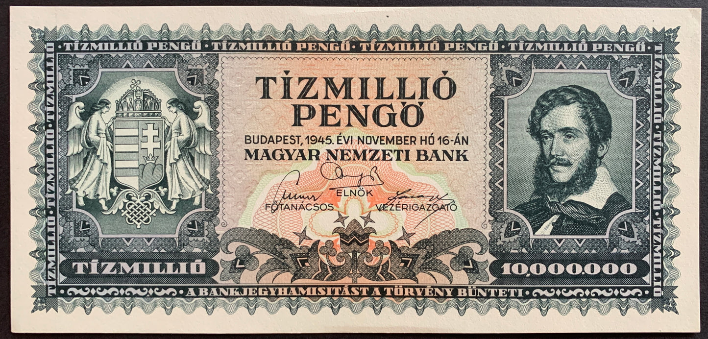 Hungary 10 million Pengő 1945 P-123 A/UNC consecutive