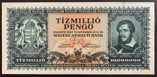 Hungary 10 million Pengő 1945 P-123 AUNC