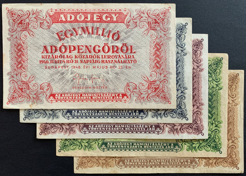 vintage hungarian hyperinflationary adópengő banknotes