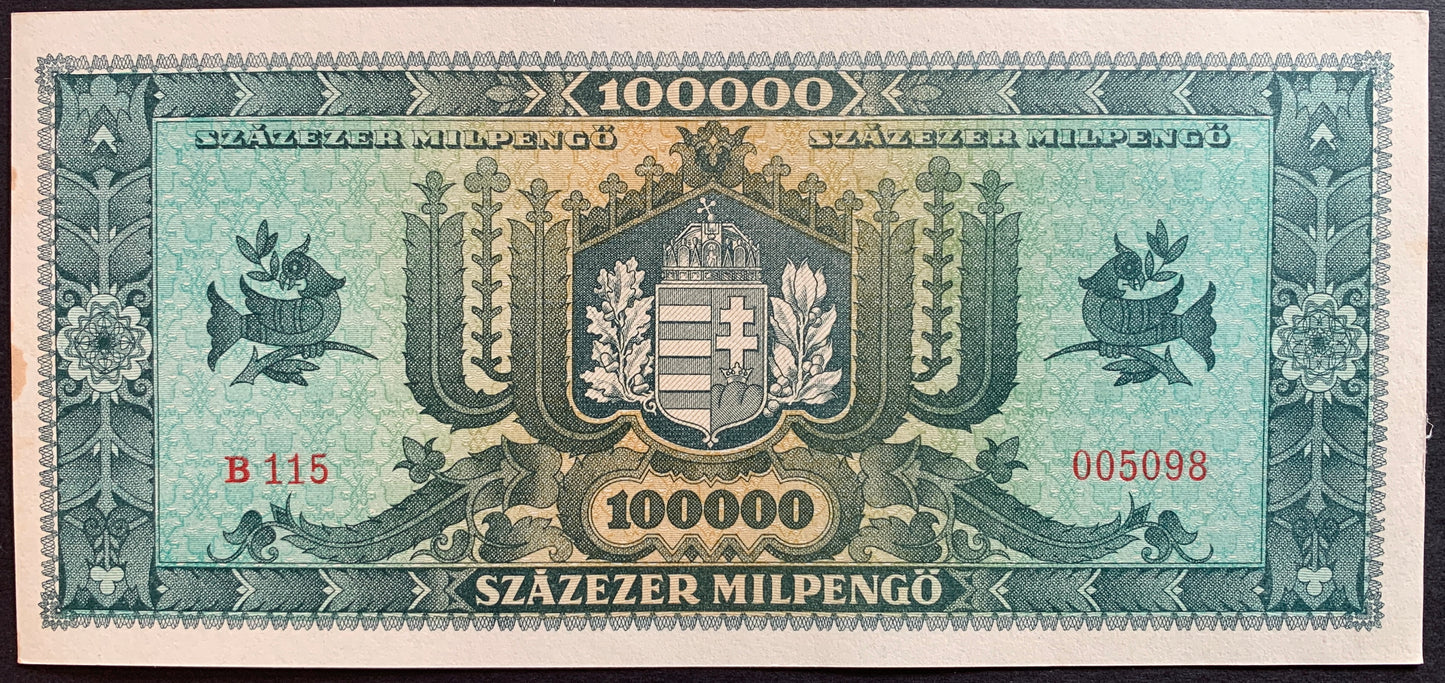 Hungary 100 000 MilPengő 1946 P-127 EF+ consecutive pair