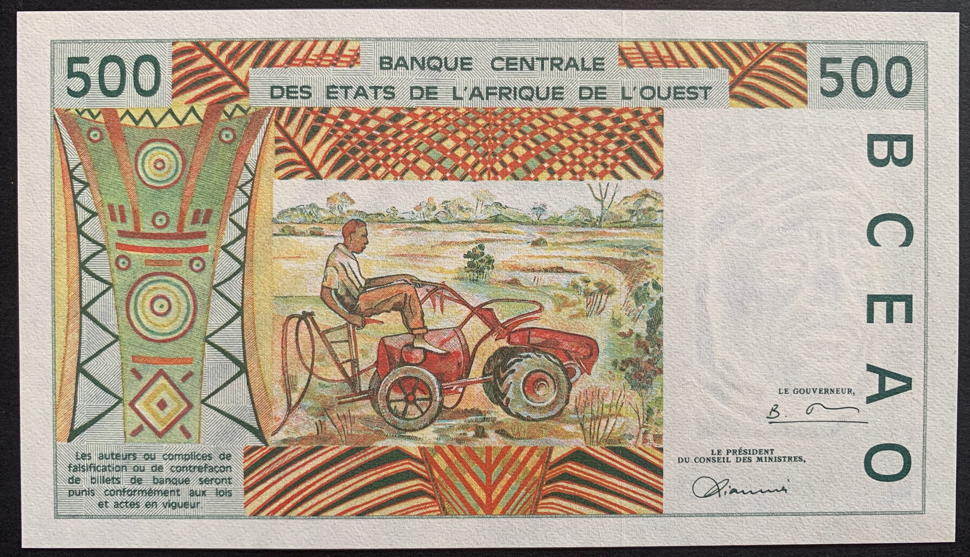 Western African States, Togo 500 Francs 1996 P-810T UNC back