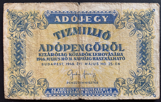 Hungary 10 million adópengő 1946 P-141 F