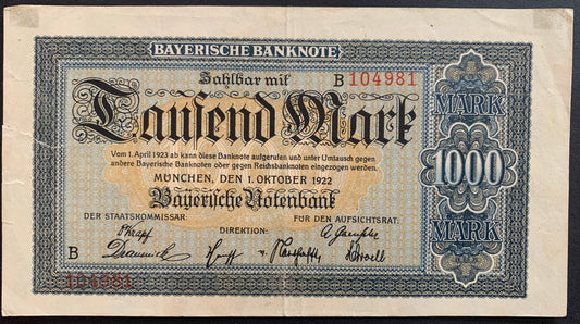Germany 1000 Mark notgeld 1922 P-S924 face