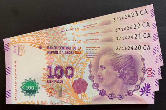 Argentina 100 Pesos ND (2016) P-358c UNC consecutive banknotes signed by Amadou Boudou and Alejandro Vanoli