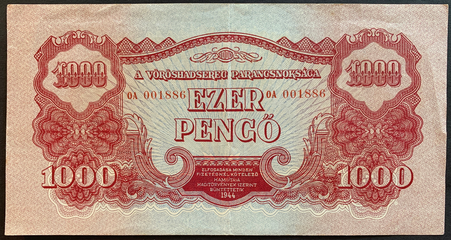 Hungary, Russian army occupation 1000 Pengő 1944 P-M9 XF