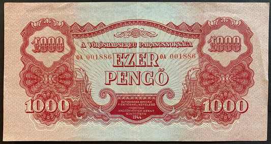 Hungary, Russian army occupation 1000 Pengő 1944 P-M9 XF