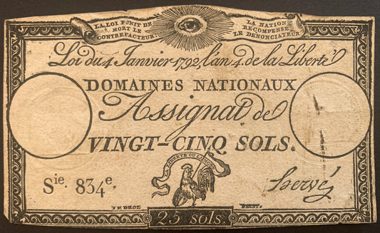 France 25 Sols Assignat 1796 P-A55 VF