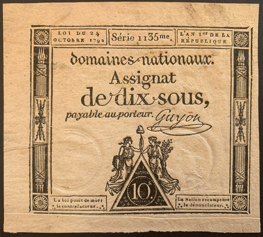 France 10 Sous Assignat 1792 P-A53 VF