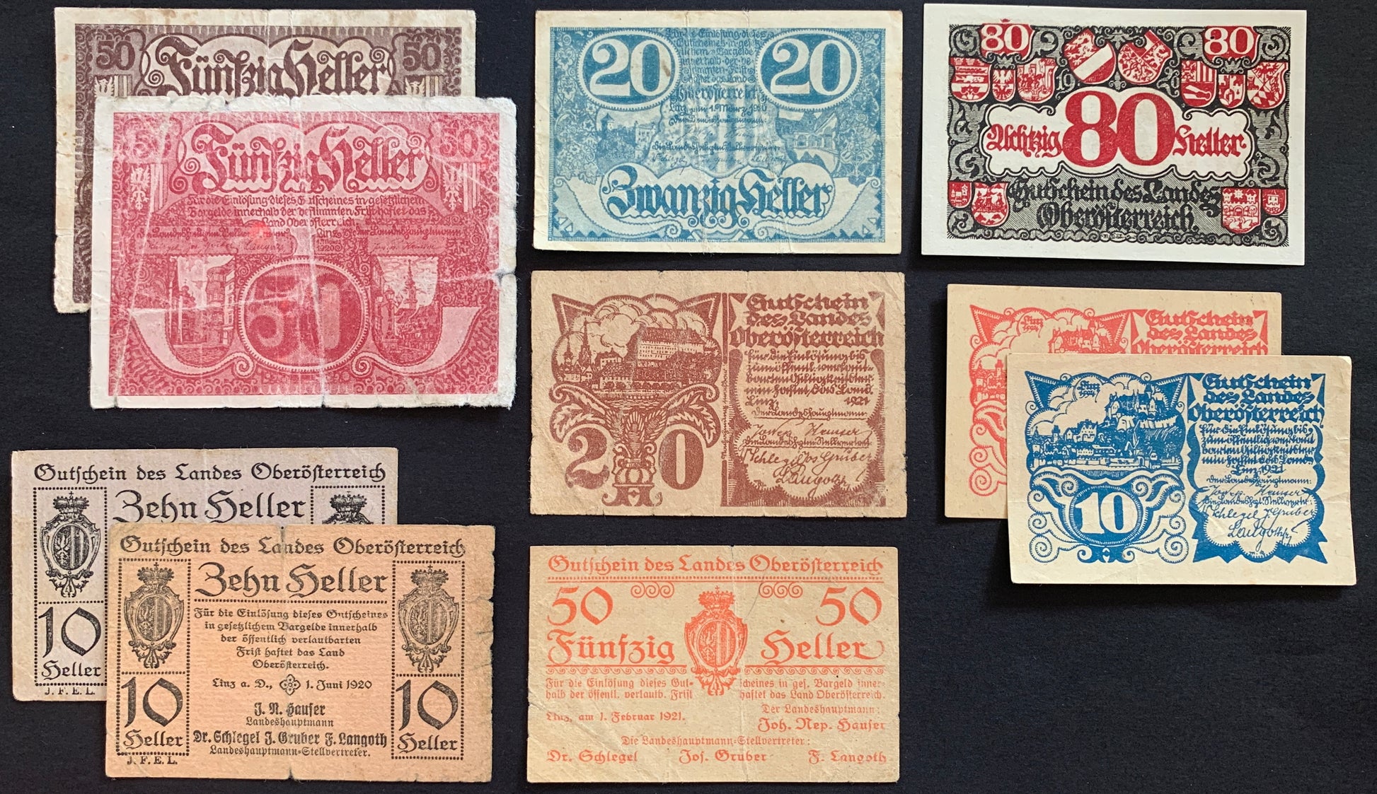 Upper Austrian Heller Notgeld Bundle vintage collectible banknotes
