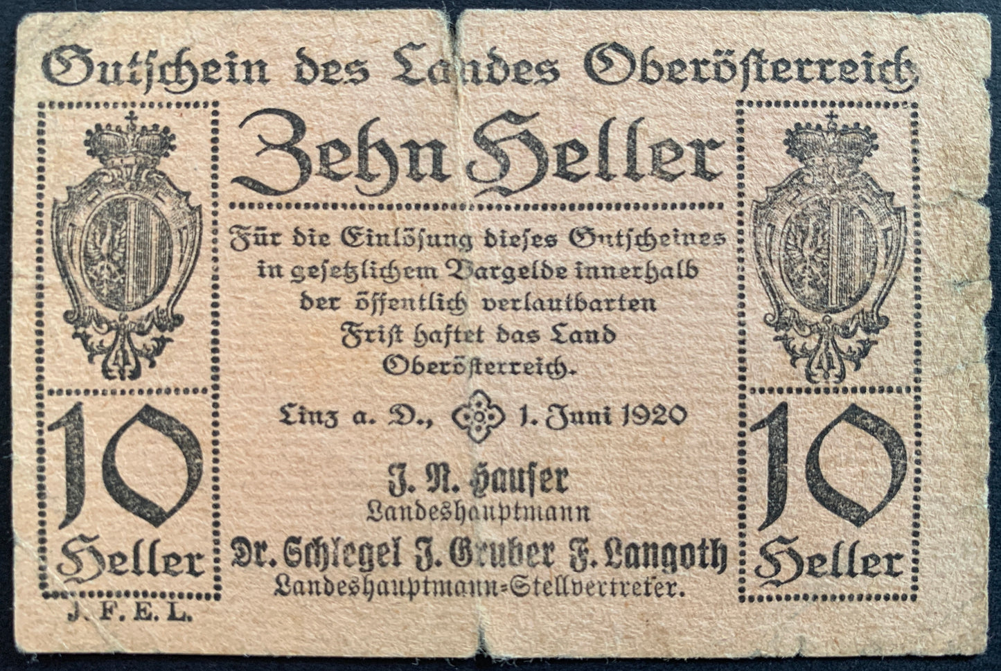 Upper Austria 10 Heller 1921 P-S117a notgeld