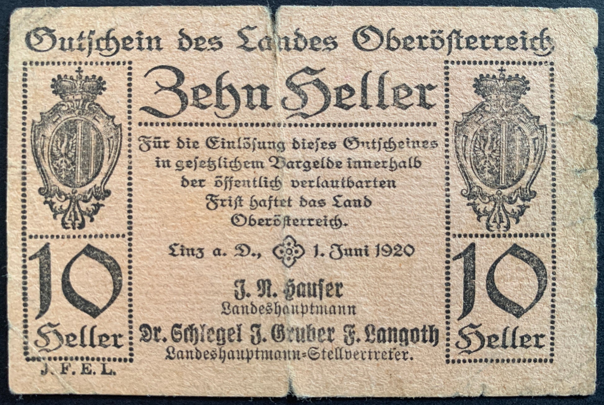 Upper Austria 10 Heller 1921 P-S117a notgeld