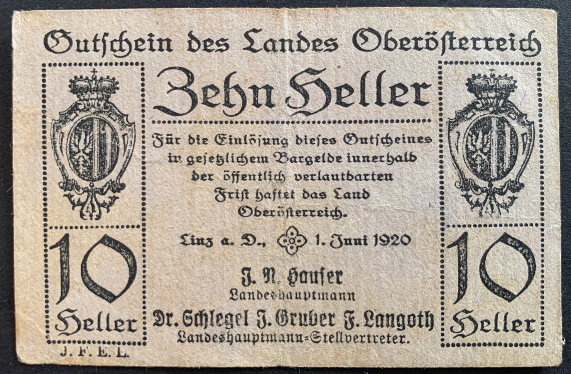 Upper Austria 10 Heller 1921 P-S117b notgeld