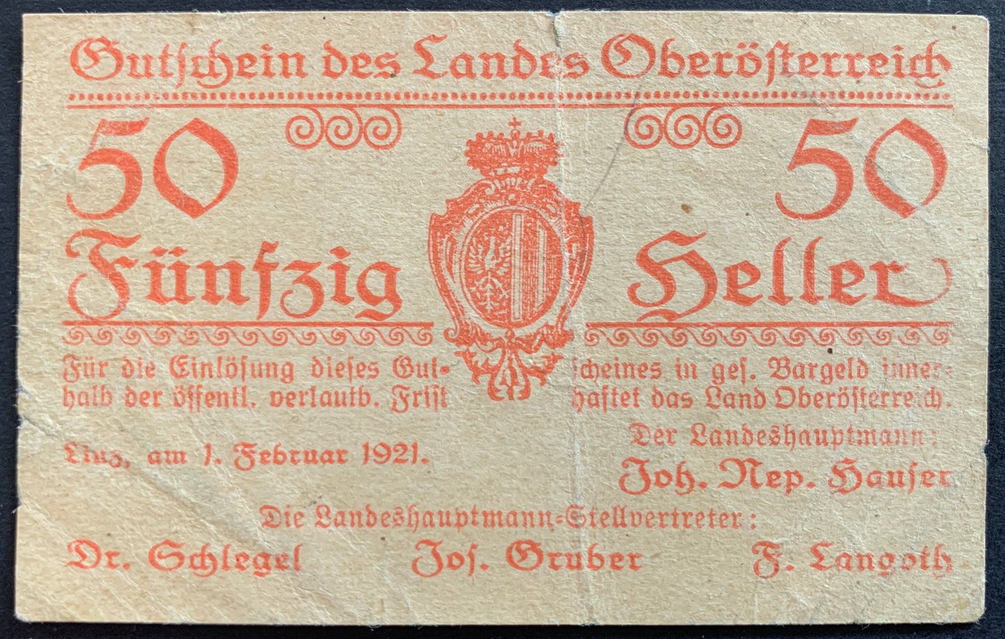 Upper Austria 50 Heller 1921 N-307829 vintage notgeld