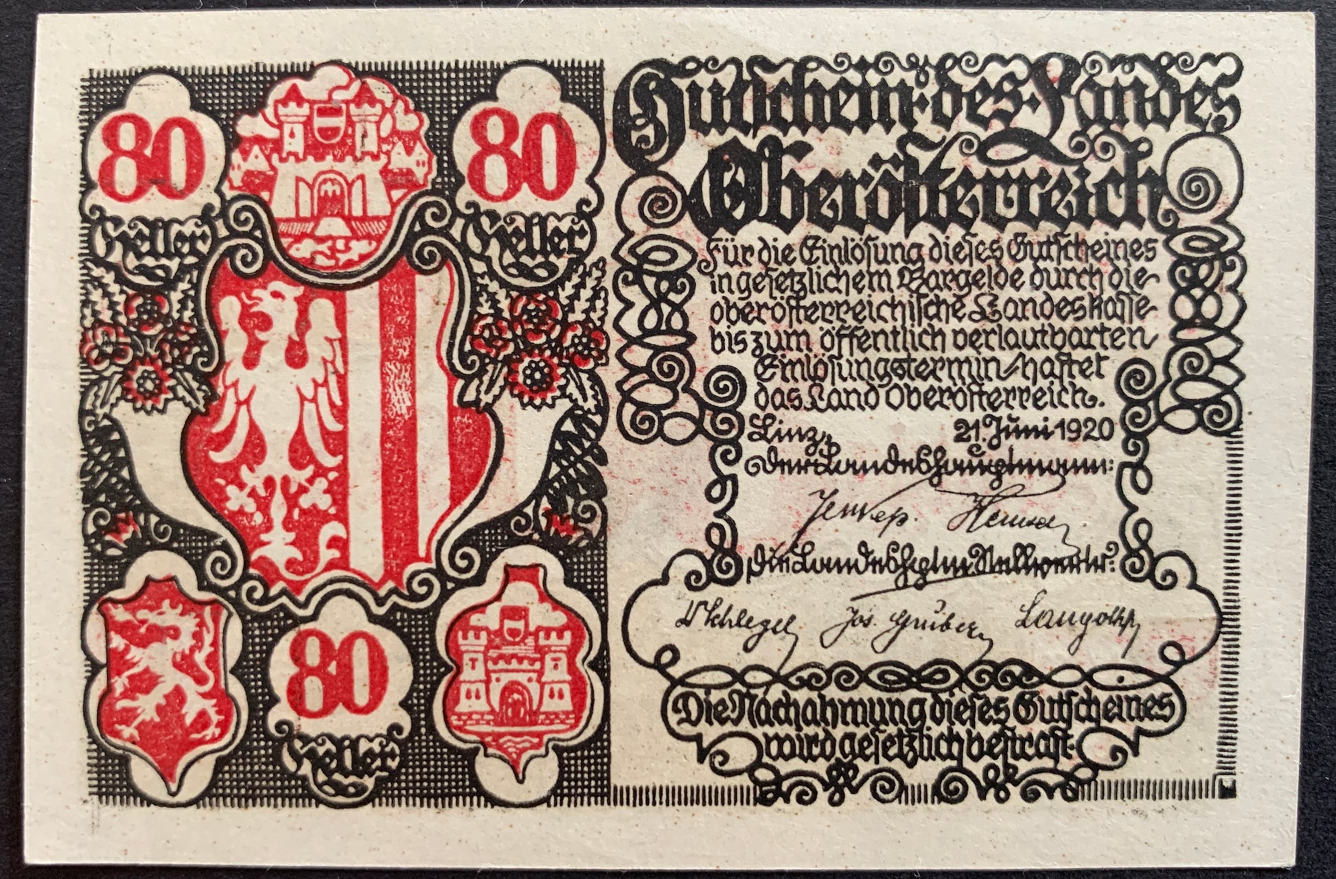Upper Austria 80 Heller 1920 P-S118 notgeld