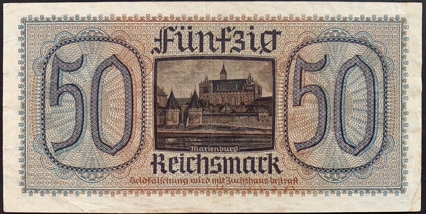 Germany 50 Reichsmark ND (1939-1945) P-R140 vintage german banknote with Marienburg Castle