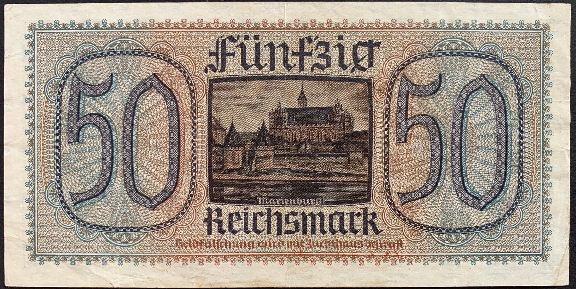 Germany 50 Reichsmark ND (1939-1945) P-R140 vintage german banknote with Marienburg Castle