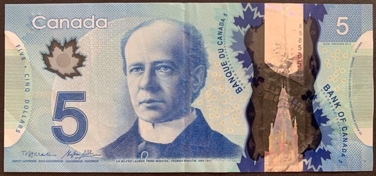 Canada 5 Dollars 2013 P-106b canadian banknote with portrait of portrait of Sir Wilfrid Laurier and Mackenzie Tower