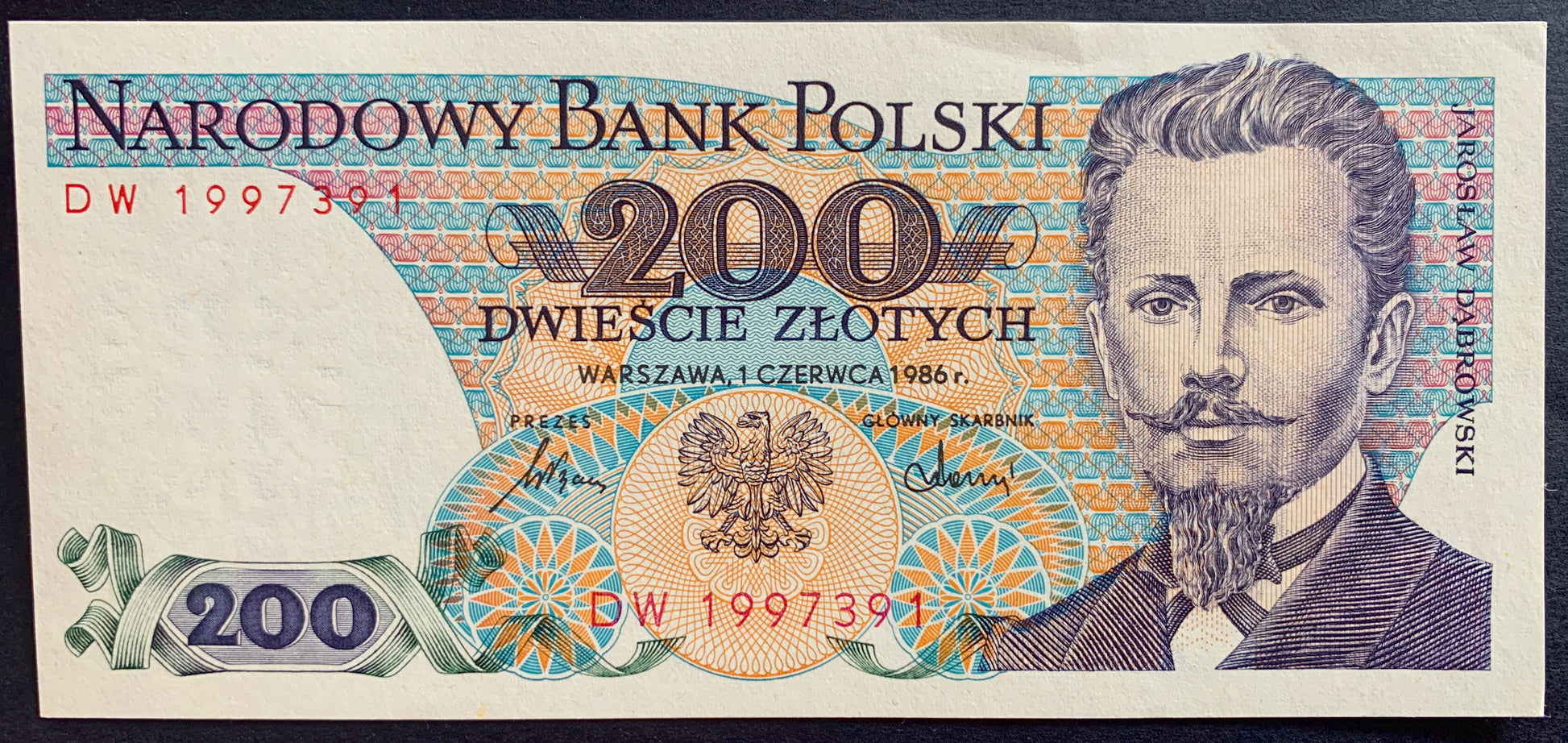 Poland 200 Tlotys 1986 P-144c.1 Polish banknote with a portrait and national emblem
