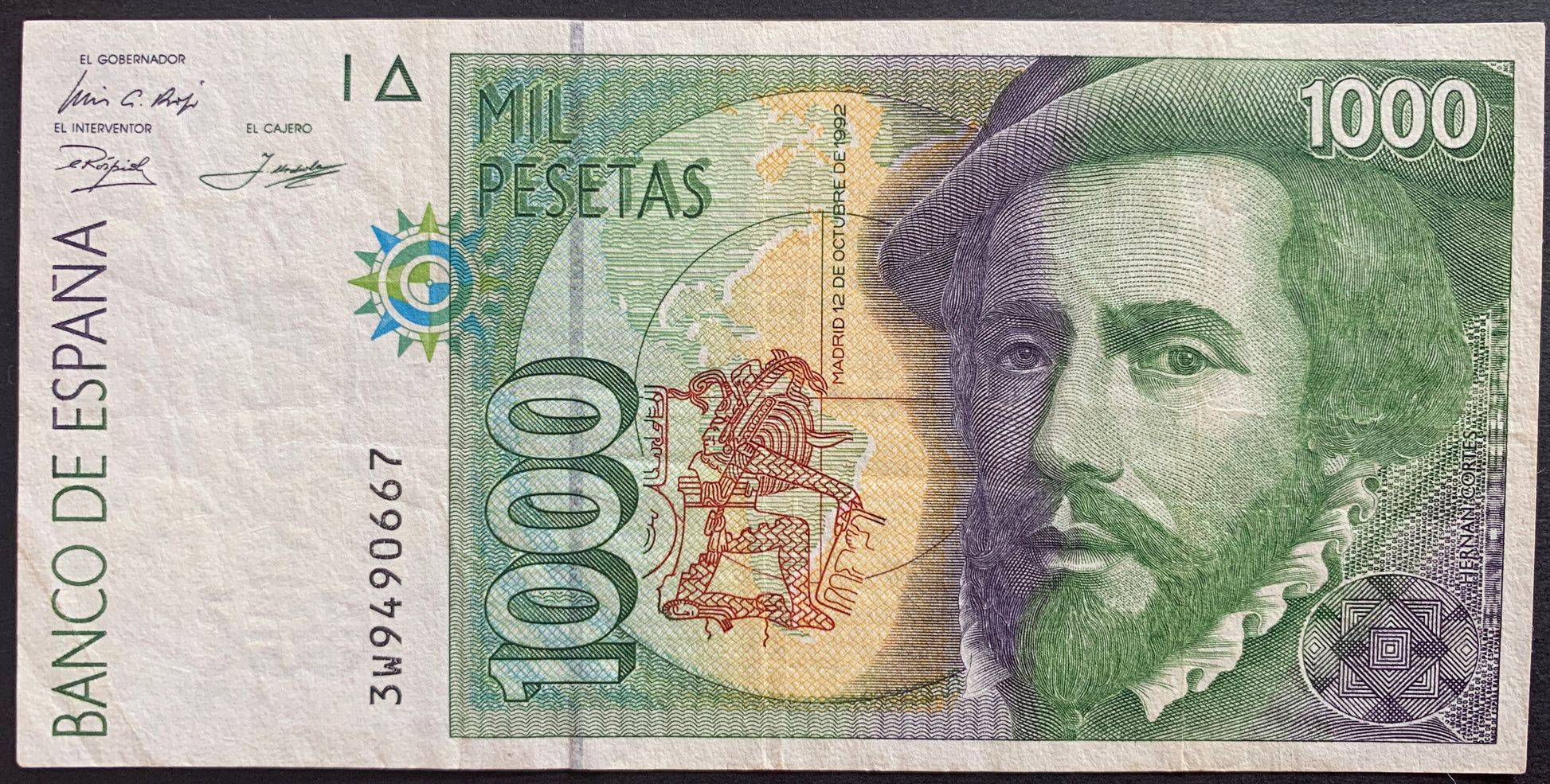 Spain 1000 Pesetas 1992 P-163 banknote with portrait of Hernán Cortés