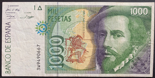 Spain 1000 Pesetas 1992 P-163 banknote with portrait of Hernán Cortés