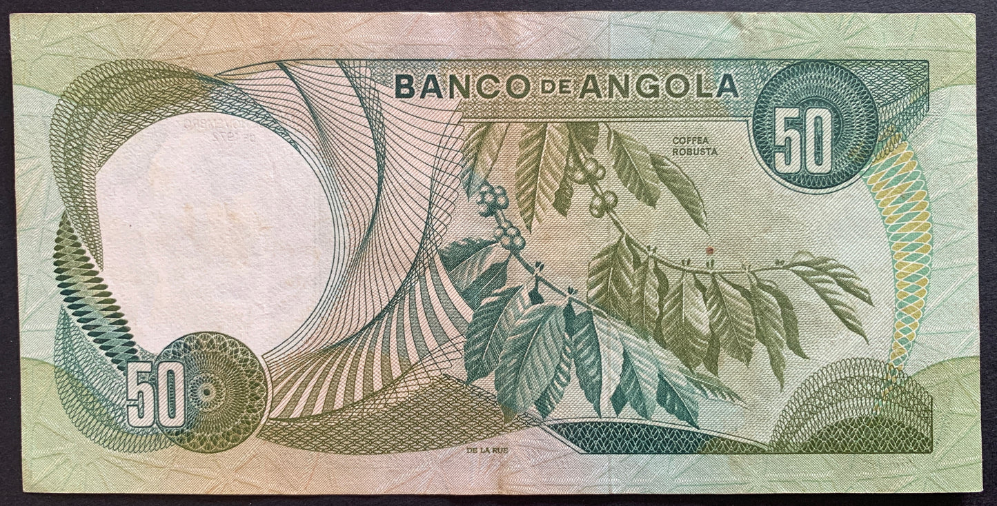 Angola 50 Escudos 1972 P-100 banknote with Robusta coffee plant